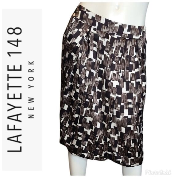 Lafayette 148 Gray Skirt Size 10 Silky Patterned Midi - Picture 2 of 7